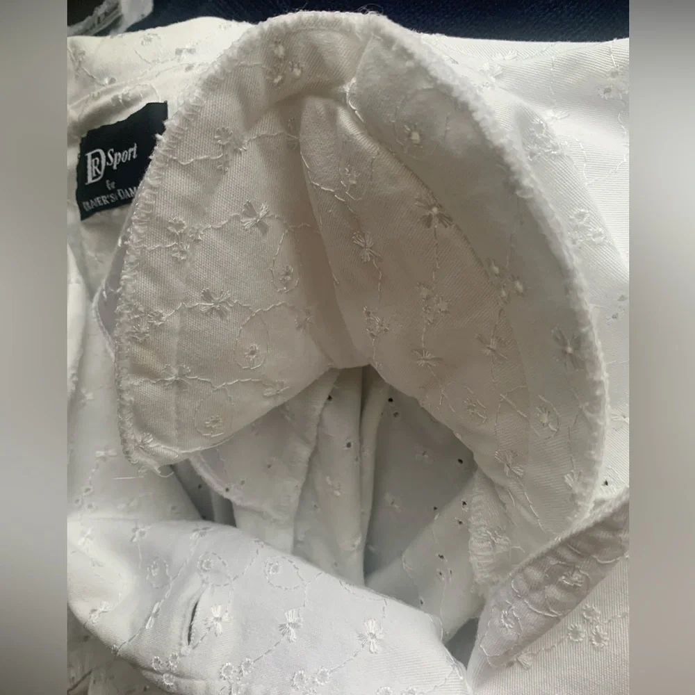 Drapers & Damon’s White Eyelet Jacket Size L Vintage Like New Shoulder Pads